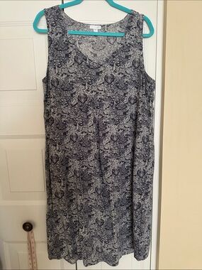 J. Jill Navy and White Paisley Midi Dress